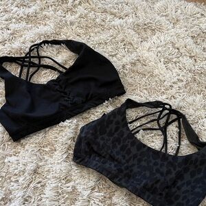 Black and Leopard Print Strappy Sports Bras